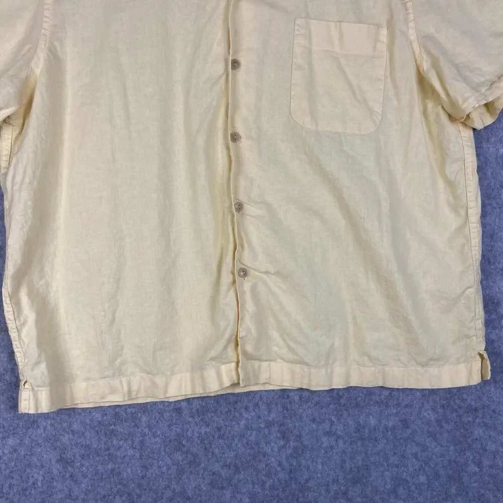J‎ Crew Camp Shirt Mens XXL Yellow Hemp Cotton Loop Collar Coastal Hawaiian